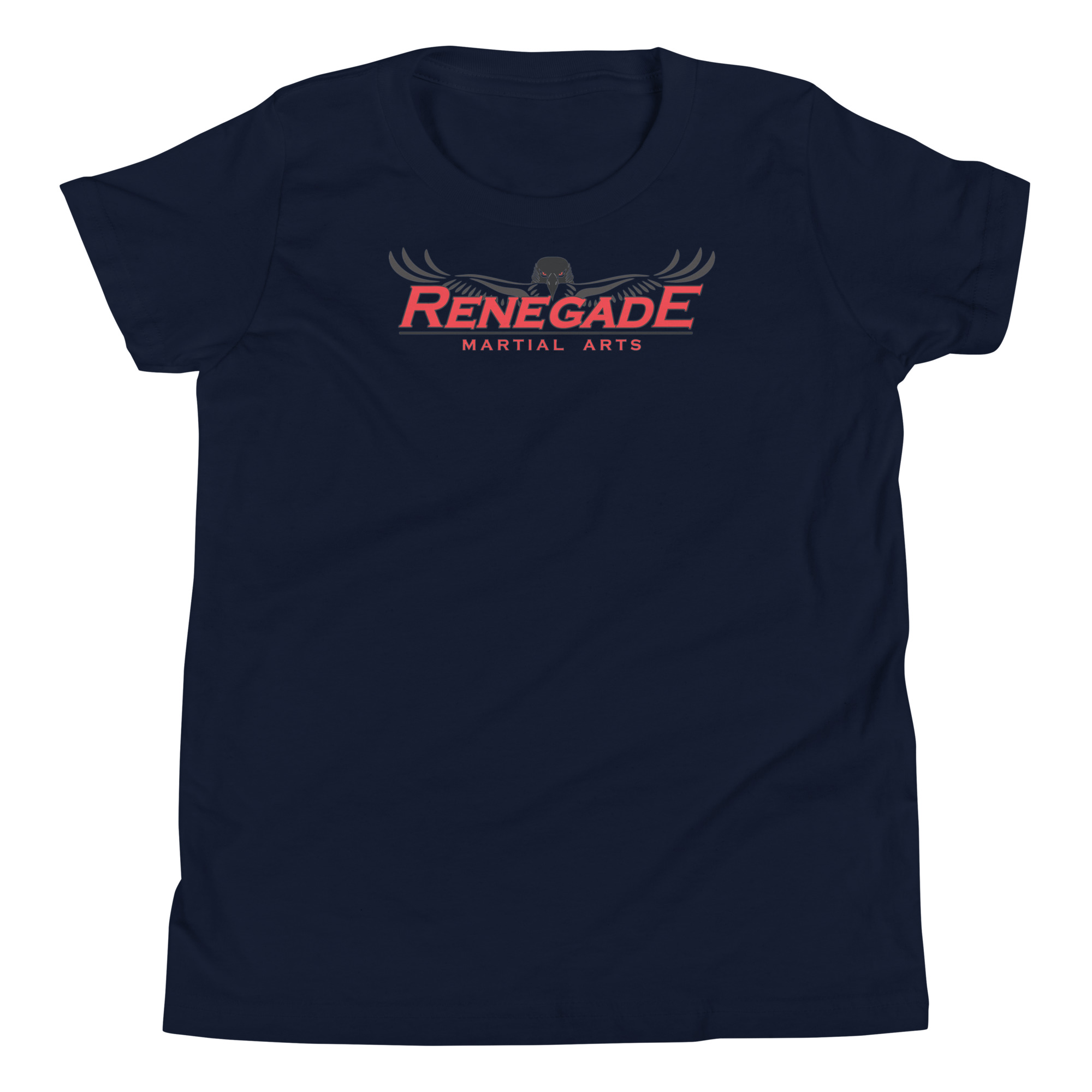 Navy youth tee with the Renegade logo across the upper chest